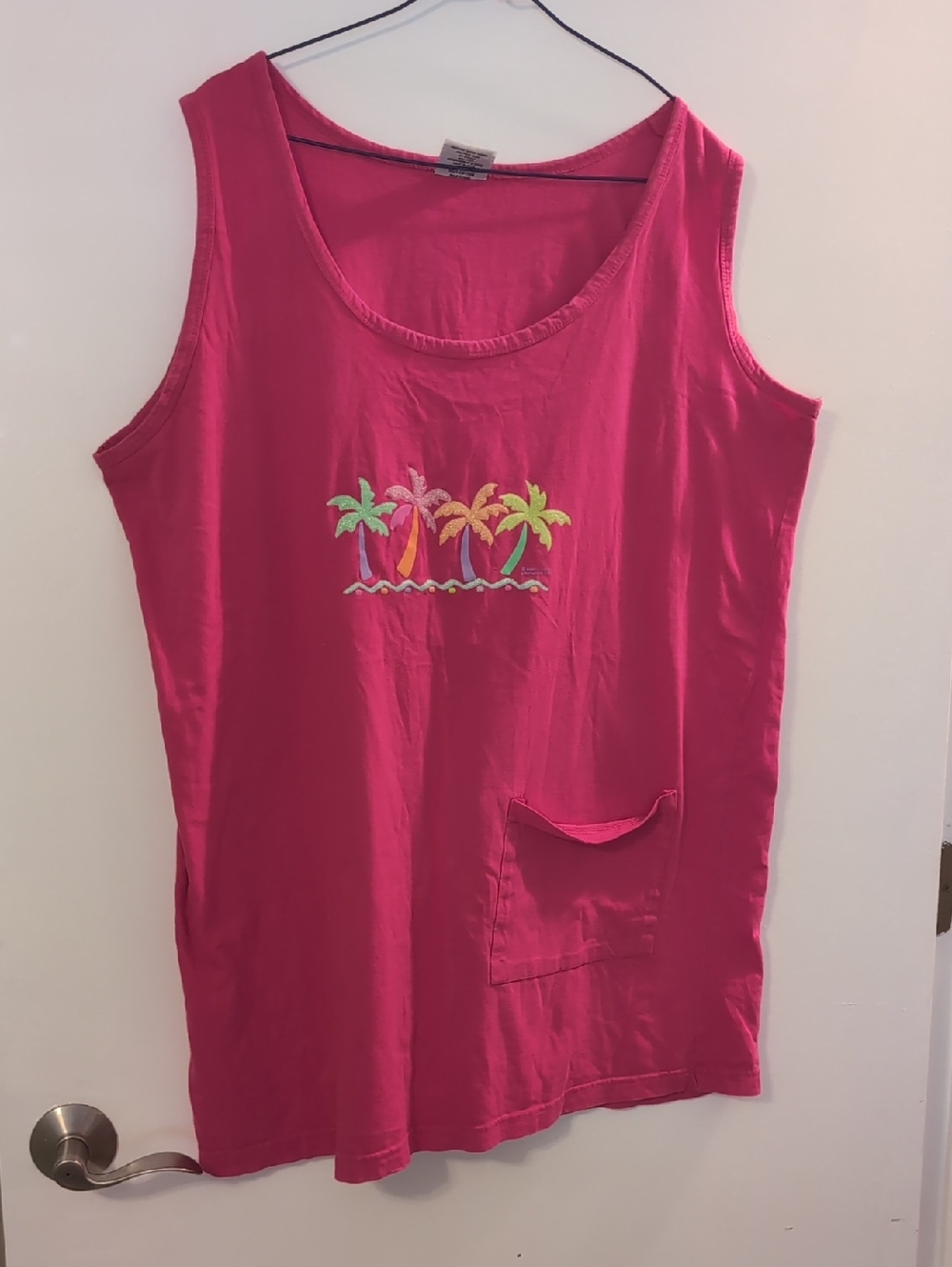 Women’s Pink Sleeveless Palm-Embroidered Coverup/Lounge Dress